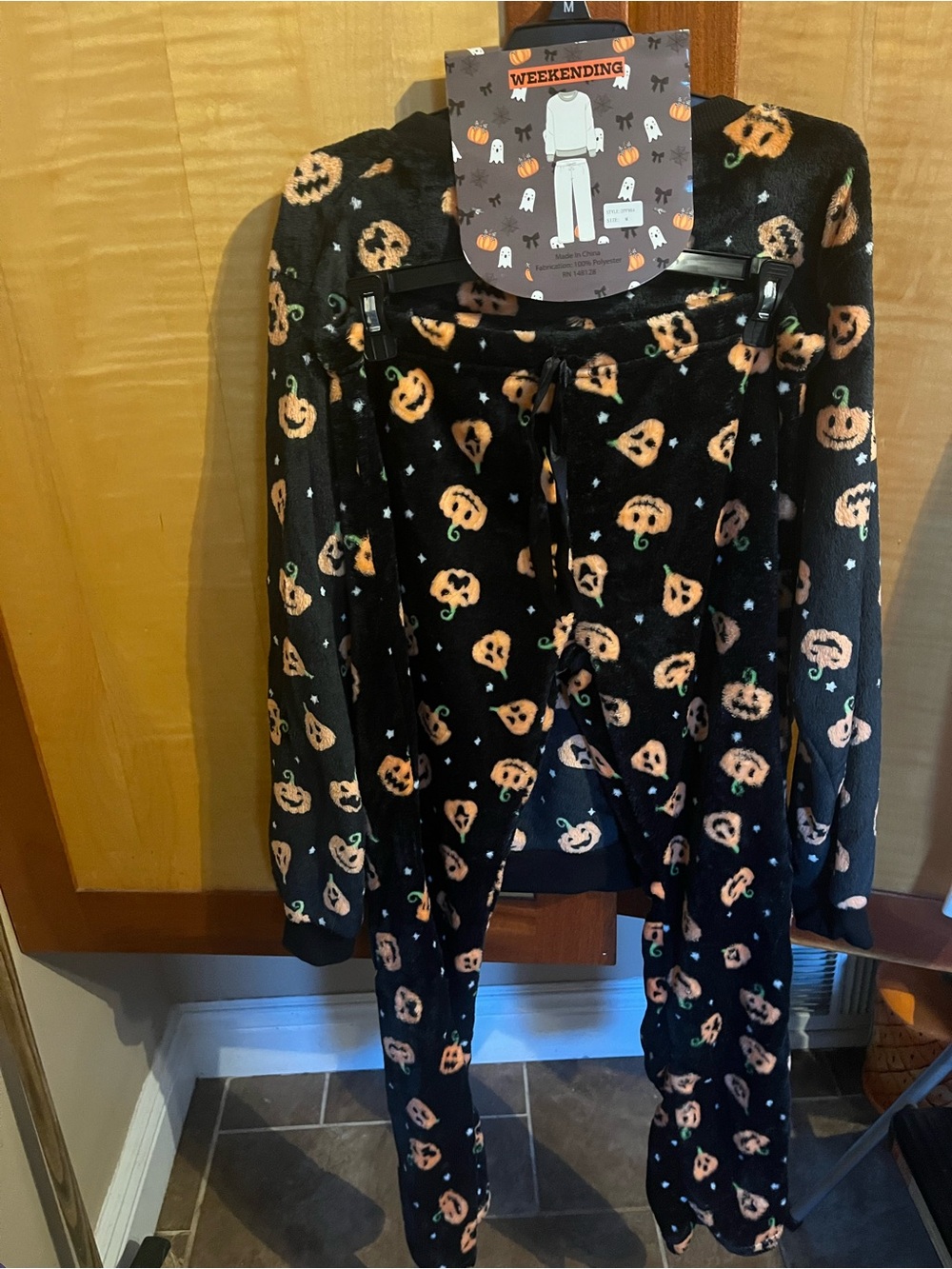 Black Pumpkin Print Women's Halloween Pajama Set